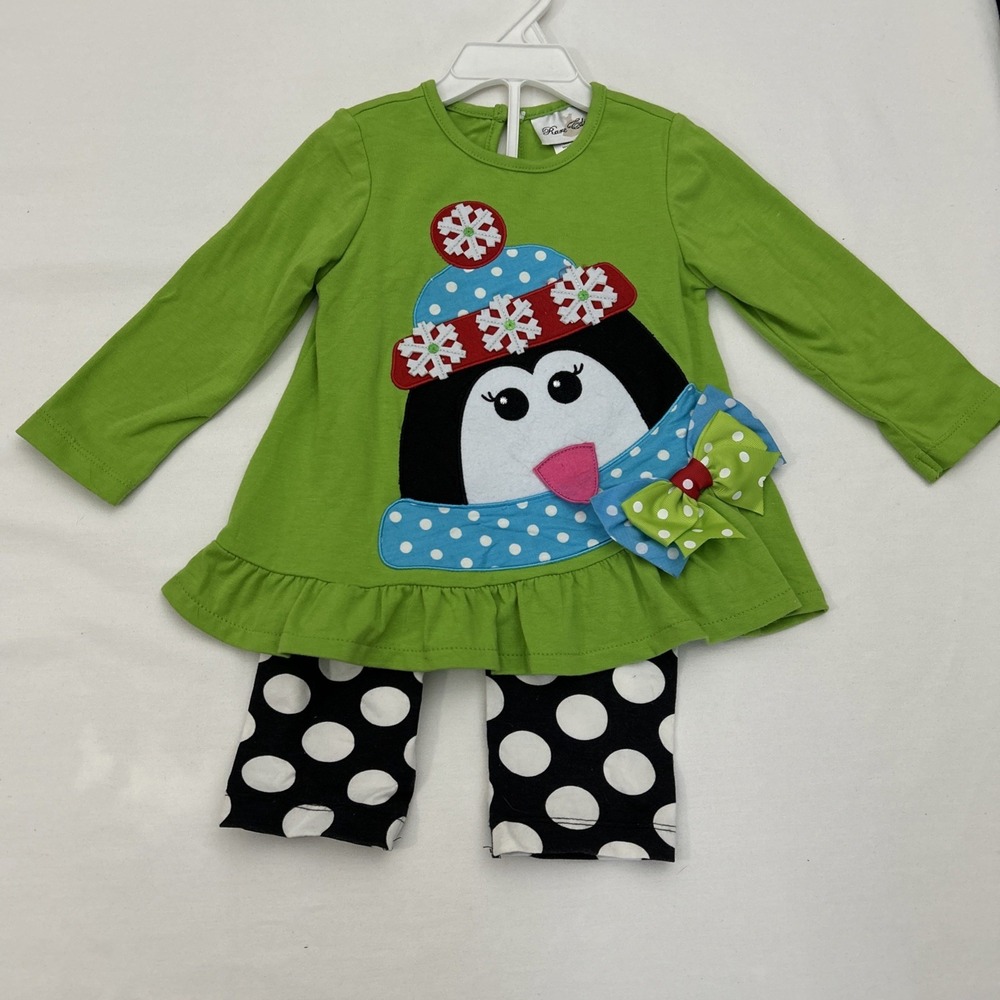 Rare Editions‎ Girls 24mo Christmas Penguin Bow Hat Snowflake Outfit B127